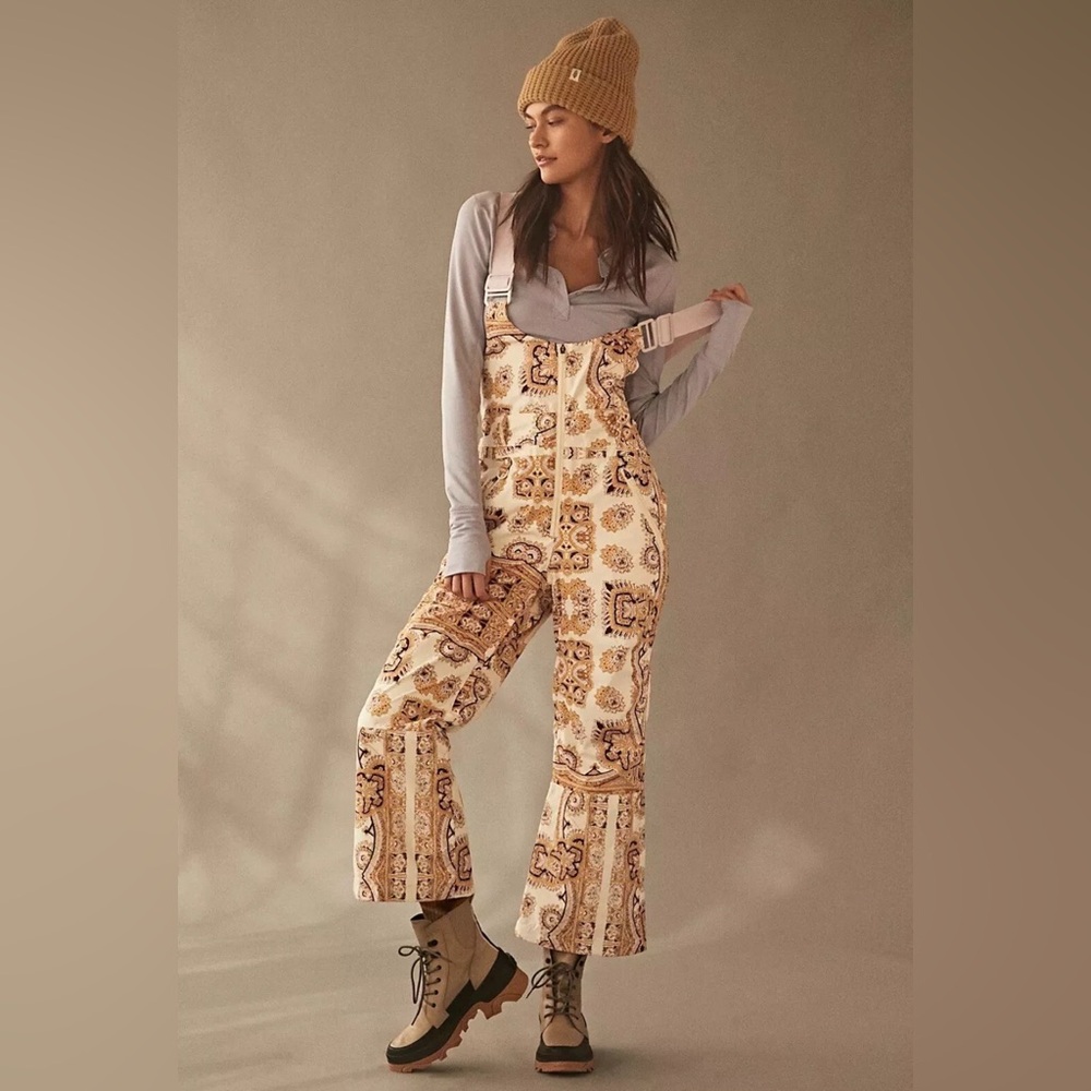 Free People Movement Alpine Glow Floral Snow Bib Overalls M